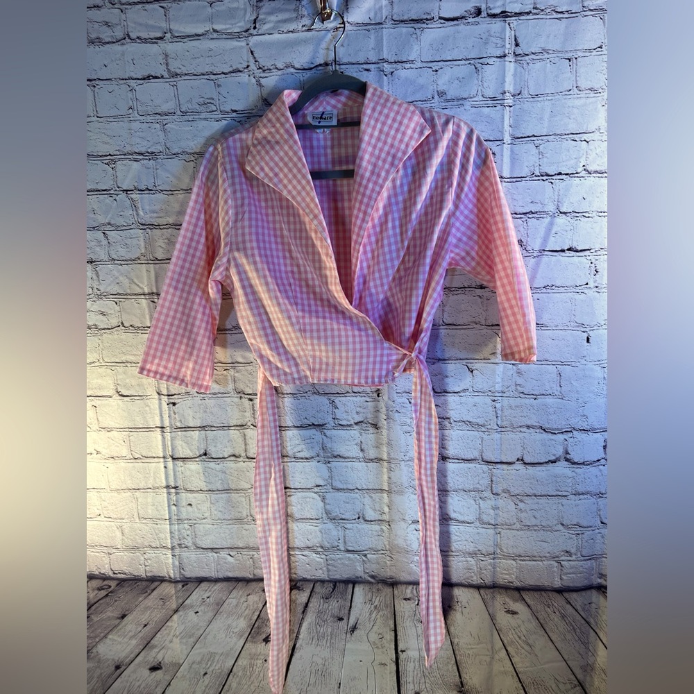 Pink and White Striped Crop Top wrap tie.